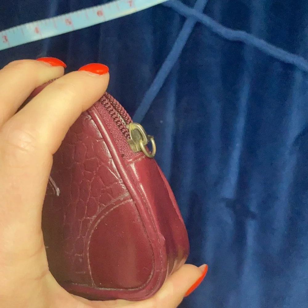 Burgundy Leather Embossed Pencil Case with Gold Hardware Detail